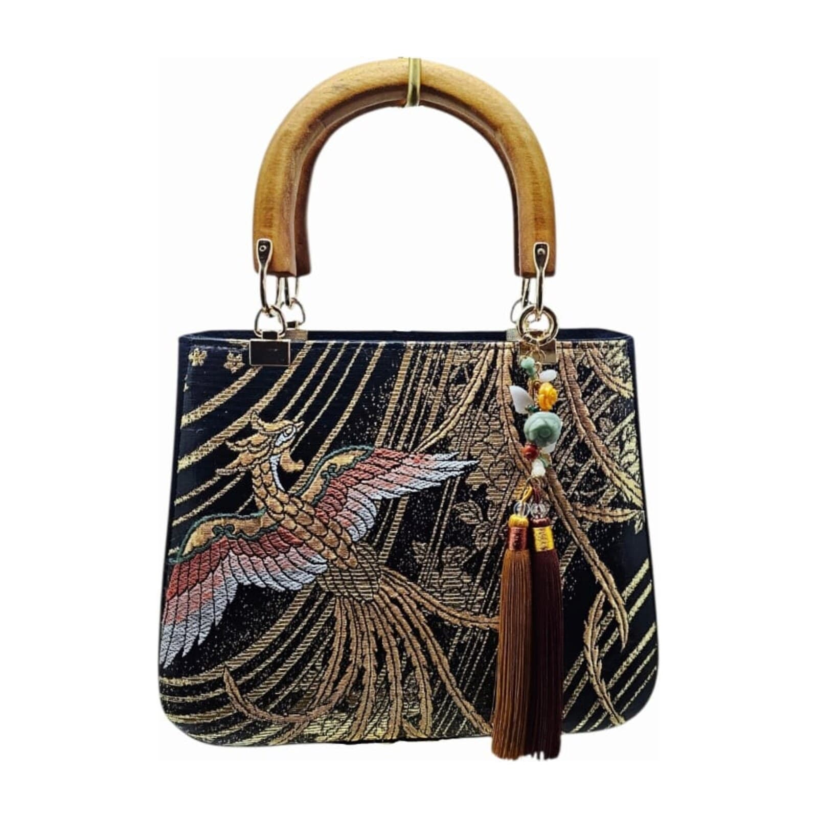 Roselina — Cengal Black Phoenix bag with beaded jade charm